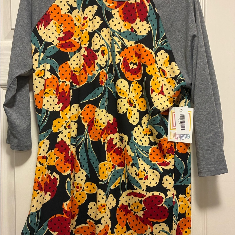 LuLaRoe Floral Randy with Gray Sleeves NWT Size L